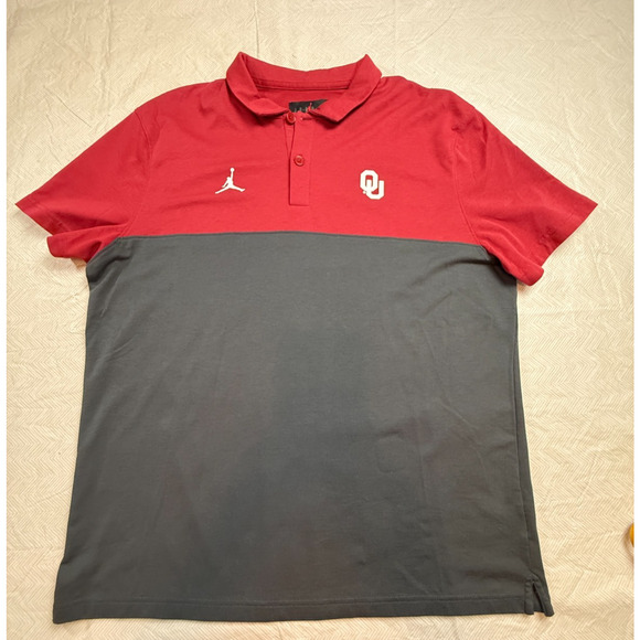 Nike Air Jordan Jumpman OU Oklahoma Sooners Polo SHIRT Mens XL Red/Gray - Picture 3 of 11